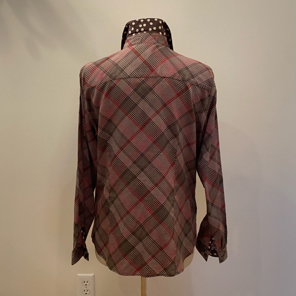 Foxcroft Woman’s Fitted Fit Brown Hot Pink Pattern Button Down Shirt / Size 14 - Picture 11 of 16